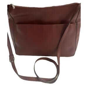 New Day Handbag Crossbody Burgundy 10x8 Inches Faux Leather Zippers and Pockets